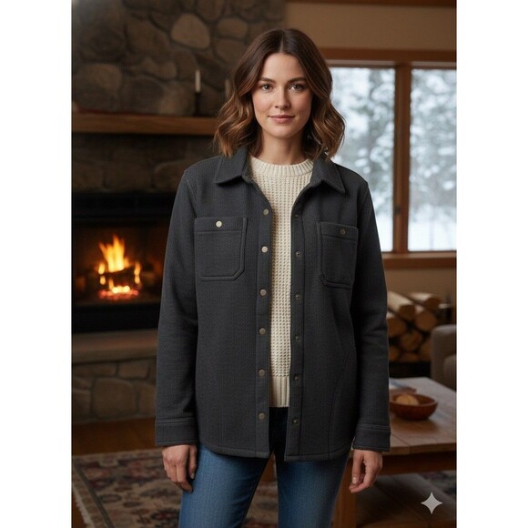 LL BEAN Women’s Katahdin Iron Works Bonded Waffle Fleece Grey Large 508049 - Picture 1 of 6